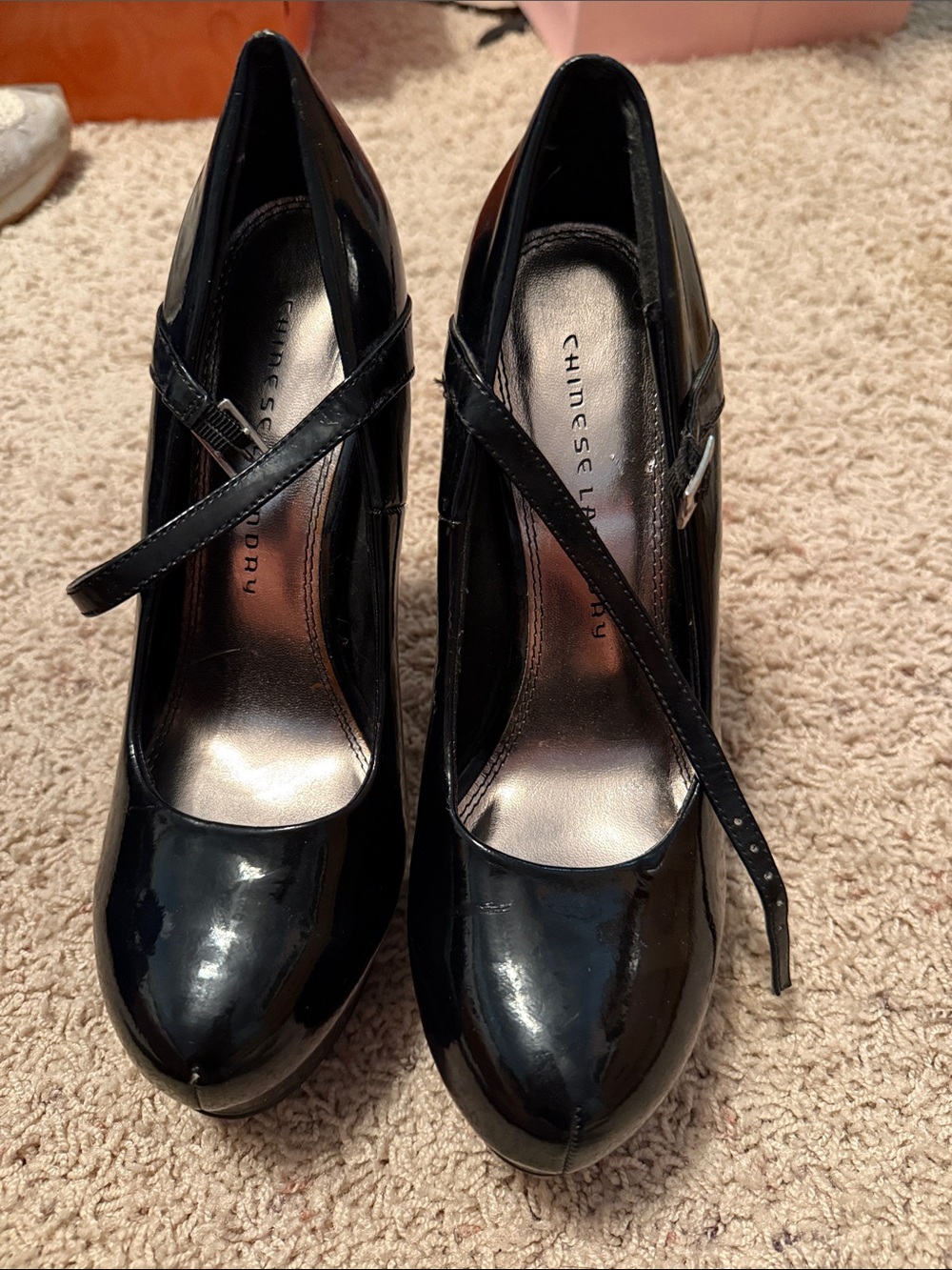 Chinese Laundry Black Patent Cross-Strap Pumps